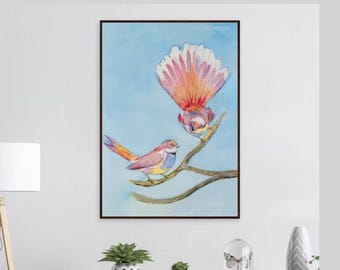 Fantail Birds Art Print: Framed Pine Wood Wall Decor