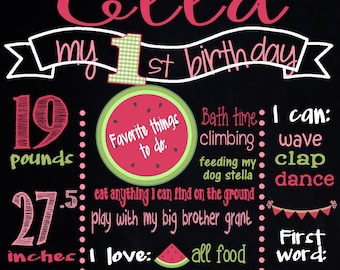 Watermelon Birthday Chalkboard | Picnic Chalkboard | Polka Dots Birthday Poster | Sign | Personalize | Printable | Digital | Photo Prop