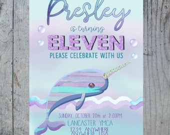 Narwhal Birthday Invitation | Narwhal Invite | Printable Narwhal Birthday Party Invite |  Under the Sea Party Invitation | Pool Party Tween