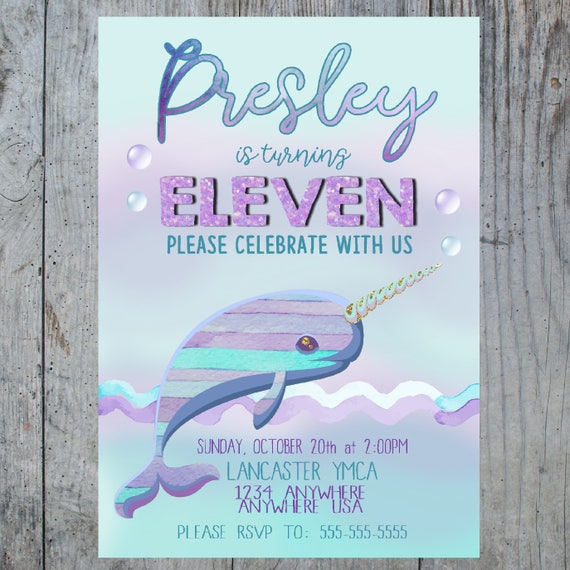 Digital Personalized Invite Under the Sea First Birthday Narwhal Birthday Party Invitation Unicorn of the Sea Printable Invite