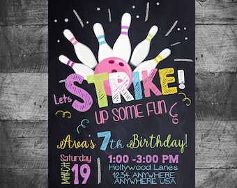 Bowling invitation, Bowling birthday invitation, , Bowling, Bowling party invitation, Bowling birthday, STRIKE,Bowling Party Digital file