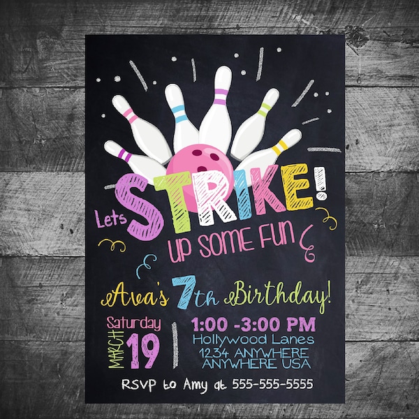 Bowling invitation, Bowling birthday invitation, , Bowling, Bowling party invitation, Bowling birthday, STRIKE,Bowling Party Digital file