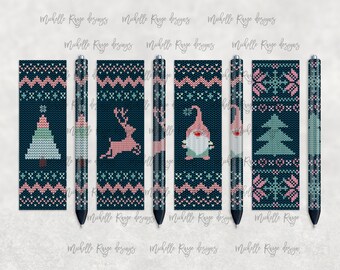 Knitted Christmas Sweater Pen Set, Printable Pen Wrap Design, Sublimation, Epoxy Pen Wrap, InkJoy, Instant Download, Mockup Included