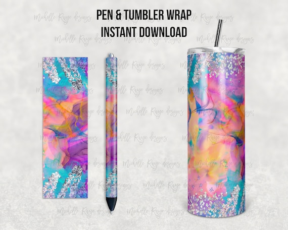 Rainbow Silver Glitter Alcohol Ink Combo, Printable Tumbler Design, Epoxy Pen Wrap, InkJoy, Instant Download Il_570xn