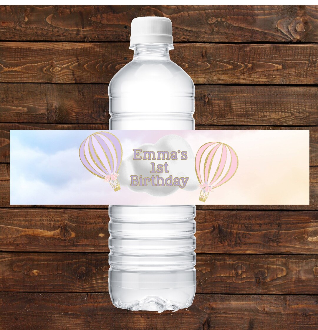 Hot Air Balloon Water Bottle Labels, 1st Birthday, Water Bottle