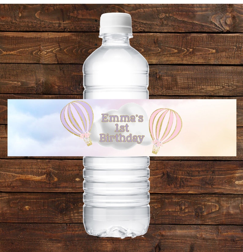 Hot air balloon Water Bottle Labels, 1st birthday, Water Bottle Stickers, Bottle Labels, Instant Download, Birthday Party, Birthday label image 1