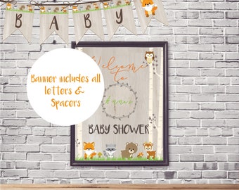 Woodland Animal baby shower Banner | Woodland Birthday banner | Forest animals baby shower | Fall Banner All Letters | Instant Download
