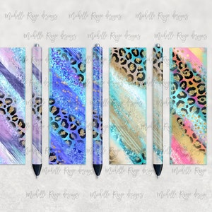 Teal Leopard Print Milky Way Pen Set, Druckbares Wasserrutsch Pen Wrap Design, Epoxy Pen Wrap, InkJoy, Instant Download, Mockup inklusive