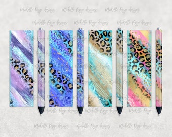 Teal Leopard Print Milky Way Pen Set, Printable Waterslide Pen Wrap Design, Epoxy Pen Wrap, InkJoy, Instant Download, Mockup Included