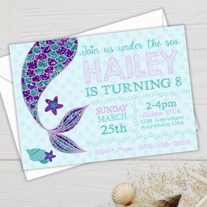 Mermaid Invite, Mermaid Party, Glitter Mermaid Tail, Birthday Invitations, Under the Sea, Printable Invitations, Birthday Invitation