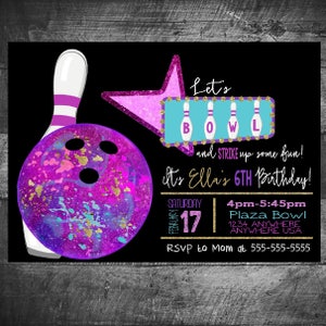 Bowling Birthday Party Invitation | Cosmic Bowling Party | Black Light Bowling | Retro Bowling Invite | Printable | Personalize | Digital