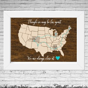 Grandparents Long Distance Map, Grandma Christmas gift, Customized for anyone, Sister Gift, Map, Contemporary Map, Map Gift, Wall Art Map image 1