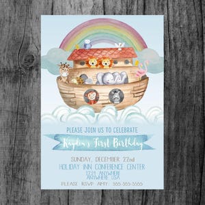 Noah&#39;s Ark invitation, Noah Ark Birthday invite,  noahs ark birthday | noahs ark party invitations | noahs ark invitations Noahs ark Shower