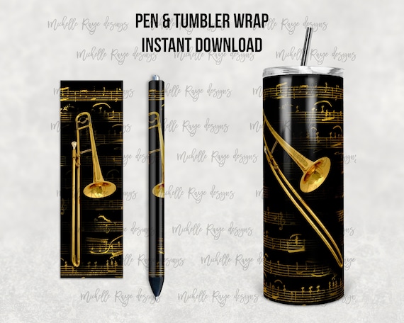 Trombone Musical Instrument, Sheet Music, Waterslide Pen Wrap and Tumbler Design, Epoxy Pen Wraps, InkJoy, PNG, Instant, Mockup Included Il_570xn