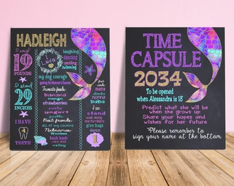 Mermaid Birthday, Birthday Decorations, Time Capsule, Mermaid Party, Milestone Chalkboard, First Birthday Mermaid, First Birthday Board