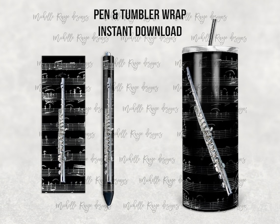 Black and Silver Flute, Musical Instrument, Waterslide Pen Wrap and Tumbler Design, Epoxy Pen Wraps, InkJoy, PNG, Instant, Mockup Included Il_570xn