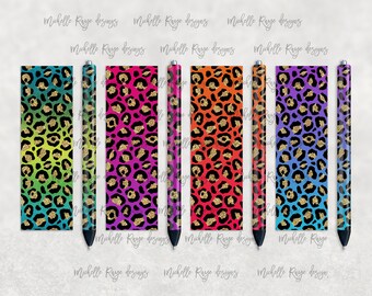 Bright Ombre Glitter Leopard Print Pen Set, Printable Waterslide Pen Wrap Design, Epoxy Pen Wrap, InkJoy, Instant Download, Mockup Included
