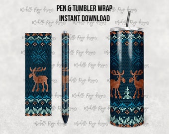 Knitted Moose Christmas Sweater Combo, Pen Wrap, Tumbler Design, Epoxy and Sublimation, Instant Download, Mockup Included