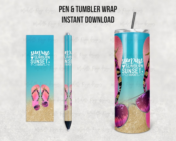 Bright Beach, Sunrise, Sunburn, Sunset, Printable Waterslide Pen Wrap and Tumbler Design, Epoxy Pen Wraps, InkJoy, Instant, Mockup Included Il_570xn