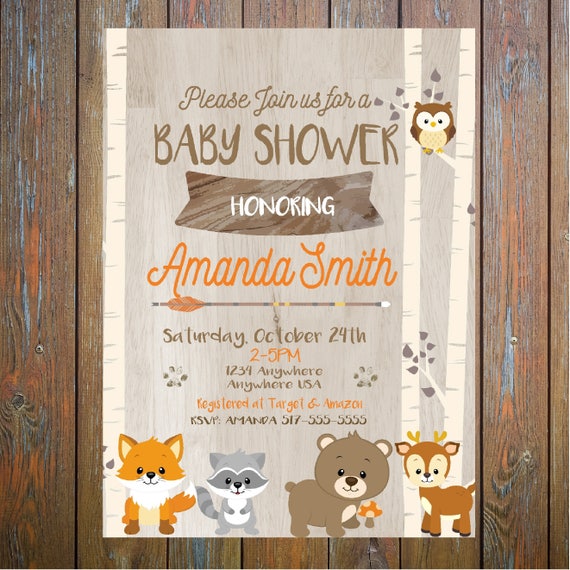 Woodland Animals Baby Shower invitation, Forest animals Baby Shower invite, Printable digital, shower, Fall Baby Shower invitation invites Il_570xn