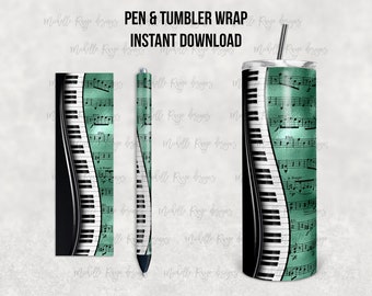 Piano Musical Instrument, Seafoam Sheet Music, Waterslide Pen Wrap and Tumbler Design, Epoxy Pen Wraps, InkJoy, Instant, Mockup Included