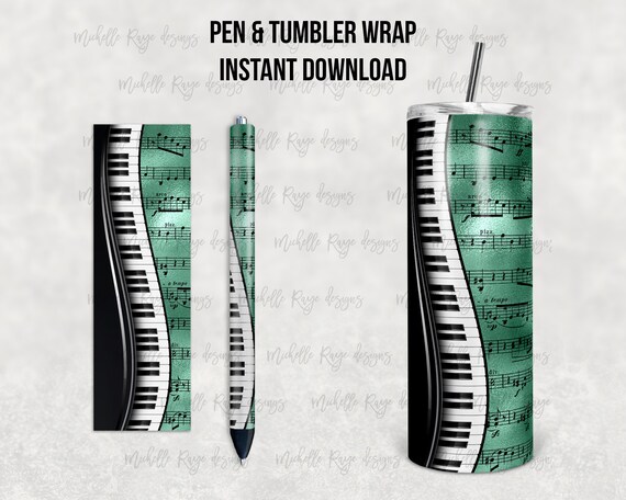 Piano Musical Instrument, Seafoam Sheet Music, Waterslide Pen Wrap and Tumbler Design, Epoxy Pen Wraps, InkJoy, Instant, Mockup Included Il_570xn
