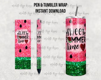 Watermelon Glitter, Sweet Summer, Printable Waterslide Pen Wrap and Tumbler Design, Epoxy Pen Wraps, InkJoy, PNG, Instant, Mockup Included