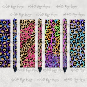 Glitter Leopard Print Pen Set, Printable Waterslide Pen Wrap Design, Epoxy Pen Wrap, InkJoy, Instant Download, Mockup Included