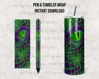 Purple and Green Glitter Dragon, Pen Wrap and Tumbler Design, Epoxy Pen Wraps, InkJoy, PNG, Instant Digital Download, Mockup Included