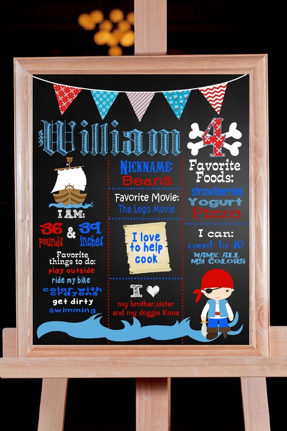 Pirate First Birthday Chalkboard. Chalk Board Personalized Sign, BoysPrintable Size 16x20 Photo Prop Personalized Il_570xn