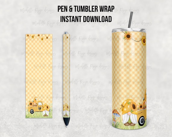 Garden Gnomes, Sunflowers and Bees, Gingham, Waterslide Pen Wrap and Tumbler Design, Epoxy Pen Wraps, InkJoy, PNG, Instant, Mockup Included Il_570xn