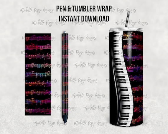 Black and Rainbow Piano and Music Notes, Sheet Music, Pen Wrap, Tumbler Design, Epoxy and Sublimation, Instant Download, Mockup Included Il_570xn