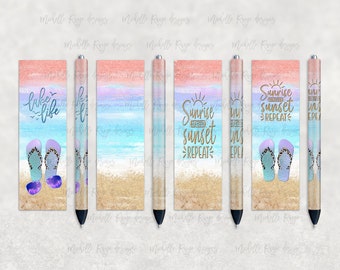 Pastel Beach Life Pen Wrap Set, Printable Waterslide Pen Wrap Design, Epoxy Pen Wrap, InkJoy, PNG, Instant Digital Download, Mockup Included