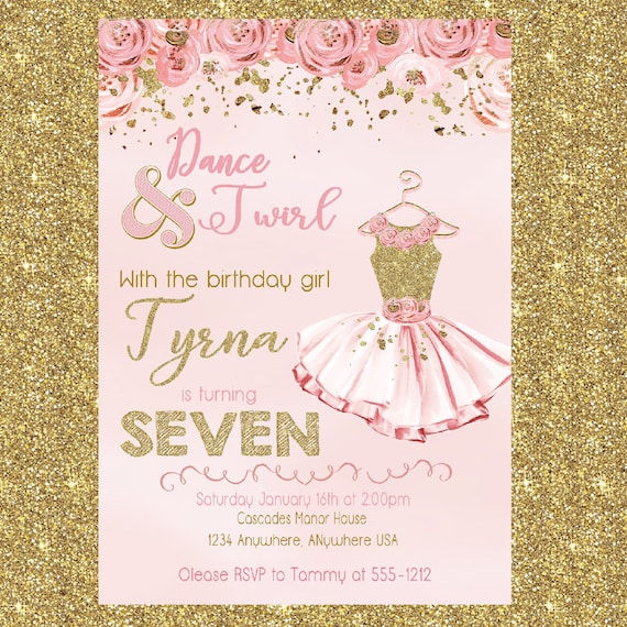Tutu Birthday Invitation, Ballerina Invitation, Tutu Birthday party Invitation, Pink and Gold Girl Birthday Invite, Ballerina invitation Il_570xn