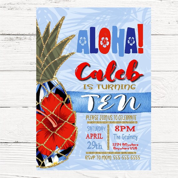 Pineapple Summer Invitation, Boys Summer tropical Invite, Pool Party Invitation, aloha, Boys Luau Invites Pineapple, Digital, watercolor Il_570xn