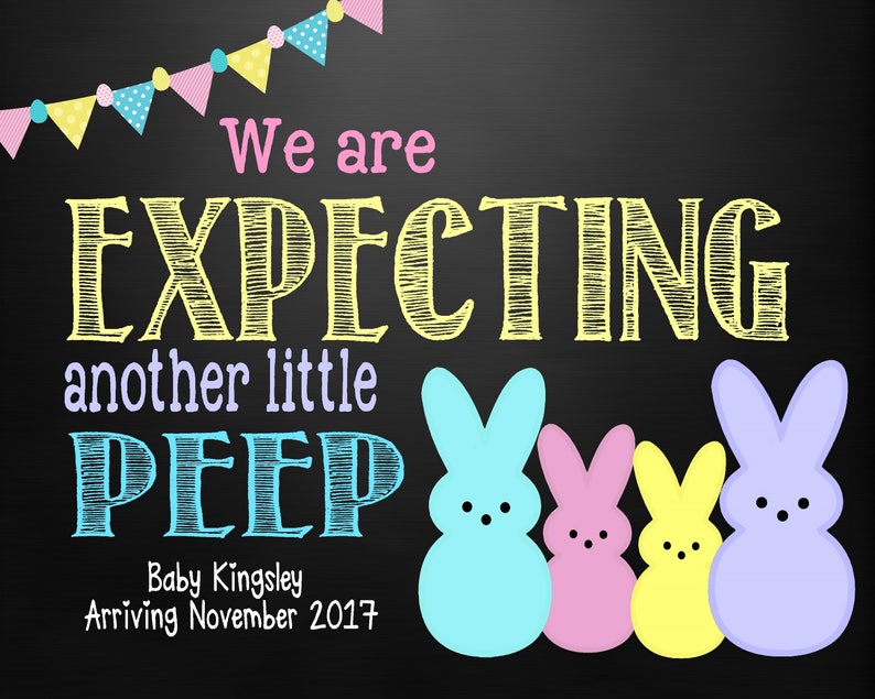 Easter Pregnancy Announcement Peeps Easter Expecting Sign Easter Pregnancy Reveal Easter Peeps Growing Family Easter Egg Hunt image 1