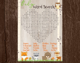 Woodland Animal Word Search Game | Baby Animal word search | Forest Animals Baby Shower game | Word Search Woodland | Instant Download
