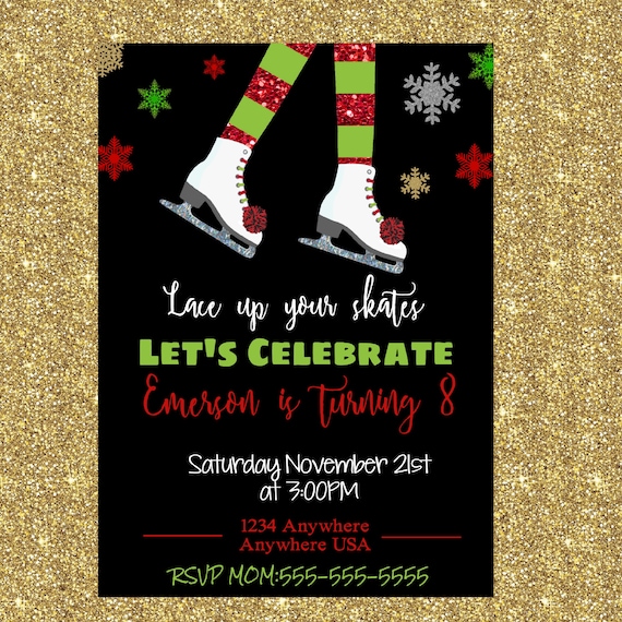 Ice Skating Birthday Invitation, Christmas Ice Skating Party, Glitter Skate, Holiday Skate Party, Ice skating invite digital download Il_570xn