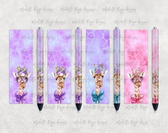 Watercolor Giraffe Pen Set, Printable Waterslide Pen Wrap Design, Epoxy Pen Wrap, InkJoy, PNG, Instant Digital Download, Mockup Included