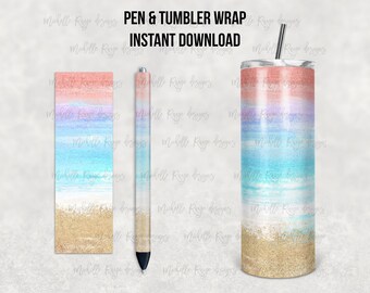 Pastel Beach Sunrise, Printable Waterslide Pen Wraps, Tumbler Design, Epoxy Pen Wraps, InkJoy, Instant Digital Download, Mockup Included