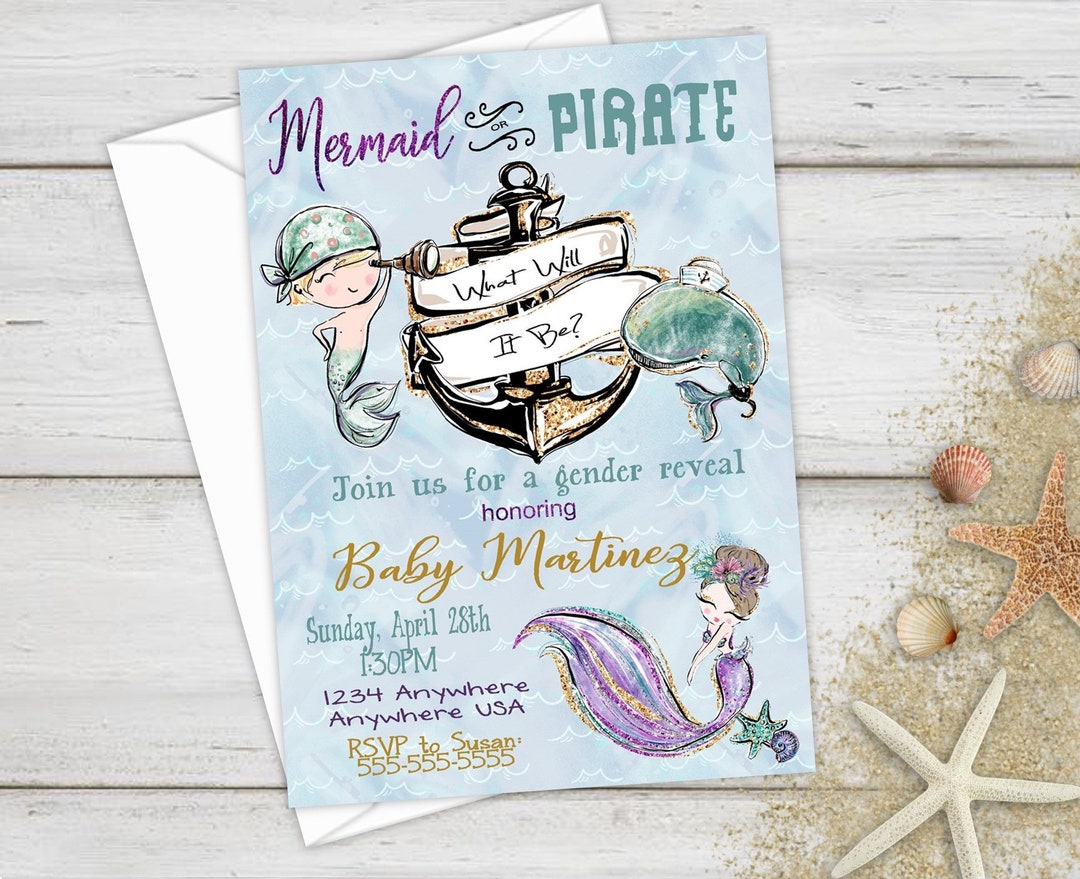Nautical Baby Shower, Baby Shower Invites, Gender Reveal, Mermaid or