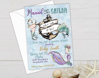 Mermaid or Sailor Gender Reveal, Gender Reveal Party, Baby Shower Invitation, Baby Gender Reveal, Boy or Girl, Gender Reveal Invites