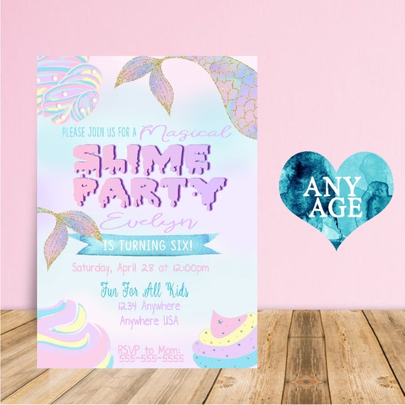 Slime Birthday Invitation, Mermaid Slime Party Invitations | Slime Invite | magical Birthday - Glitter Slime - Slime Party | Il_570xn