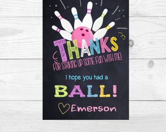 Bowling Thank You card, Bowling birthday Thank You,  Bowling, Bowling party Thanks Chalk birthday, STRIKE,Bowling Party Digital file