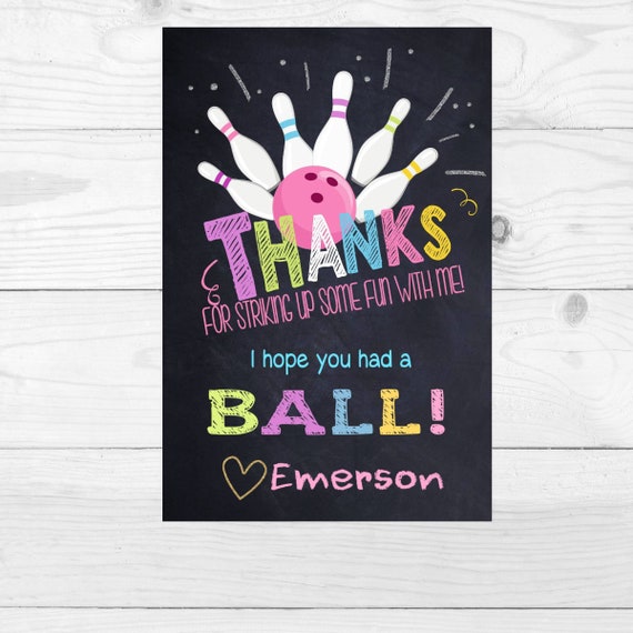 Bowling Thank You card, Bowling birthday Thank You, Bowling, Bowling party Thanks Chalk birthday, STRIKE,Bowling Party Digital file Il_570xn