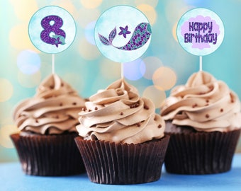 Cupcake Toppers, Mermaid Birthday, Cake Topper, Birthday Cupcake Toppers, Mermaid Cupcake Toppers, Mermaid Cake Topper, Birthday cupcake