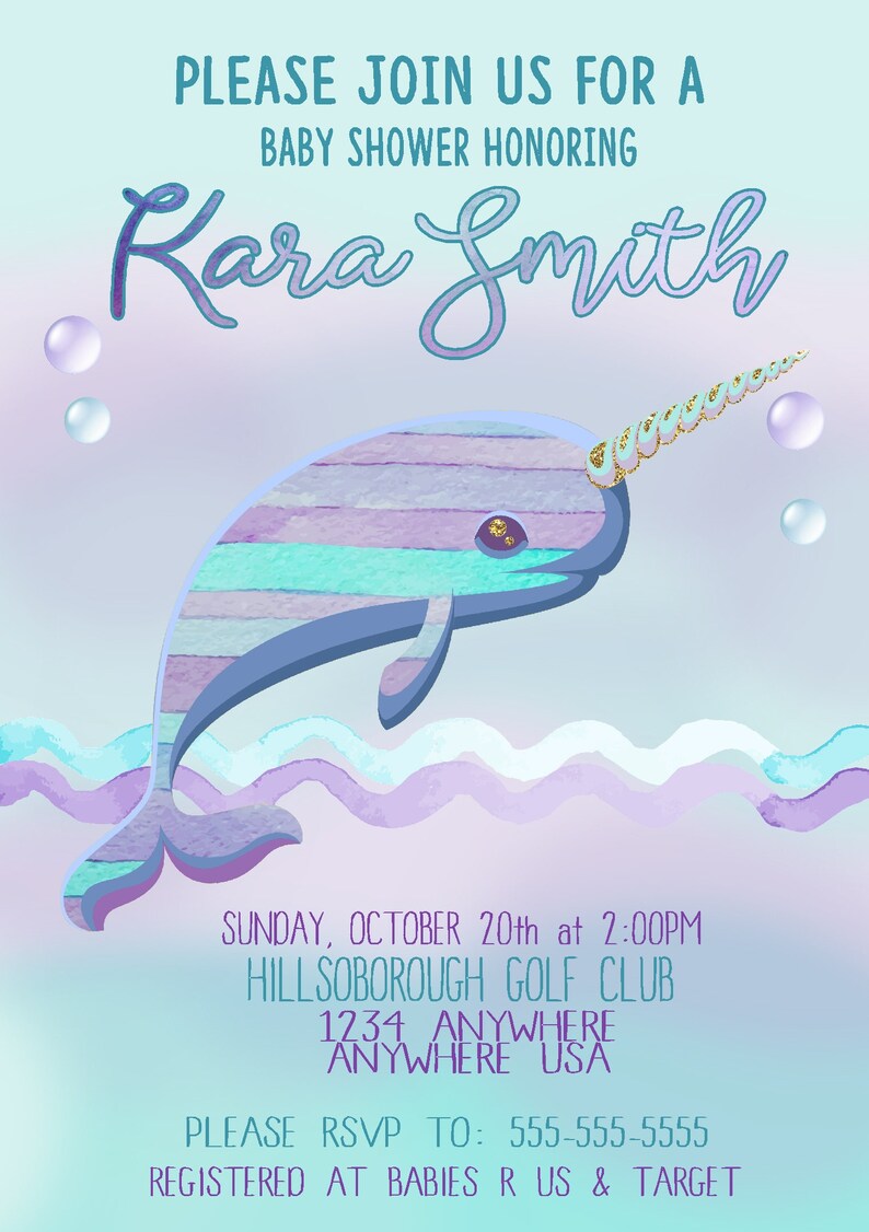 Narwhal Birthday invitation Narwhal invite Printable | Etsy