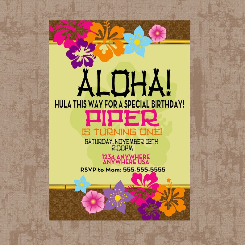Luau Birthday Invitation Luau Party Invitation Luau Etsy