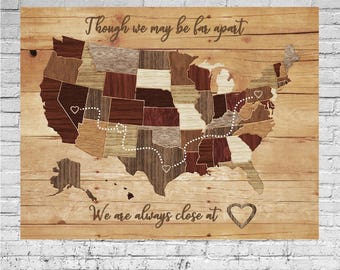 Long Distance Map, Love far apart GrandmaMothers day gift, Customized for anyone, Sister Gift, Map, Contemporary Map, Map Gift, Wall Art Map