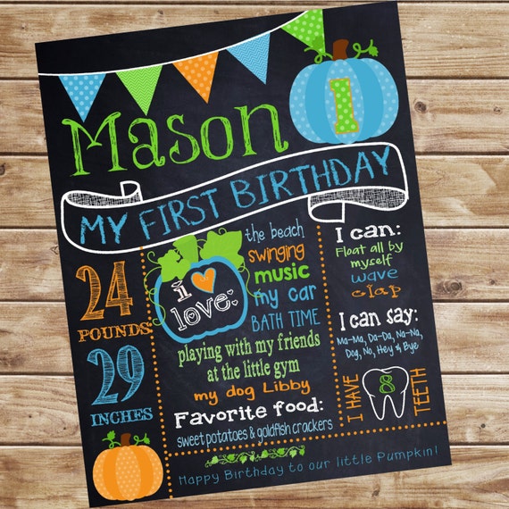 Pumpkin birthday sign, First birthday Pumpkins,pumkin, Farm carnival Boys chalkboard, Chalk, pink fair, Poster Board Sign Size 16x20 Il_570xn